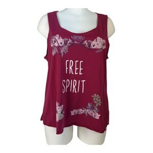 Womens Plus Size 2X Tank Top "Free Spirit" Floral Graphic Burgundy